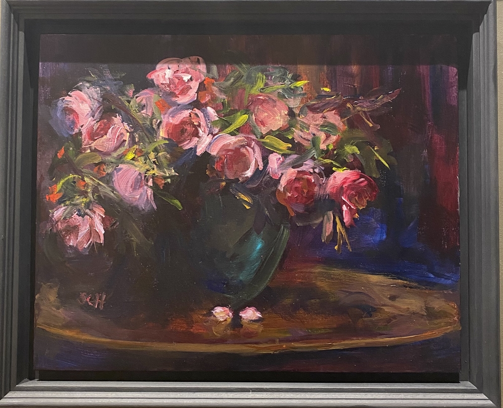 Roses on mahogany by Sarah Heelis (Nesbitt)