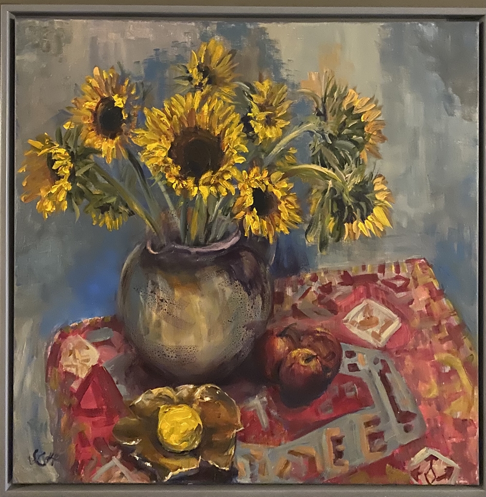 Sunflowers + gold leaf by Sarah Heelis (Nesbitt)