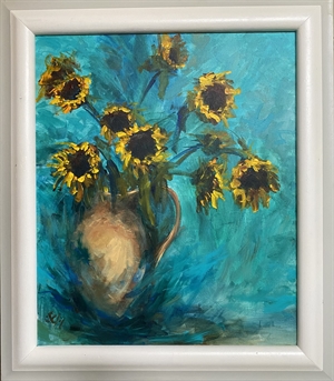 sunflowers on turquoise