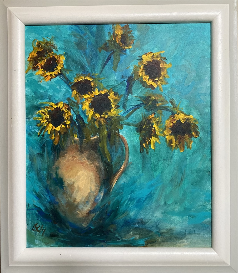 sunflowers on turquoise by Sarah Heelis (Nesbitt)